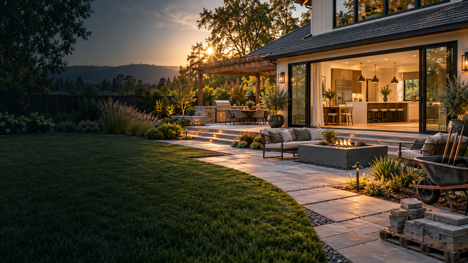 Renovated home with a modern kitchen and newly designed garden